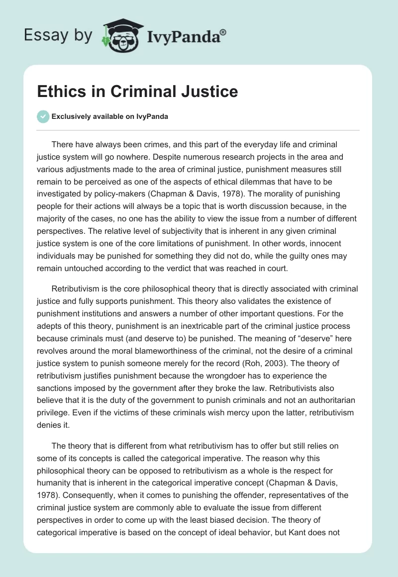Ethics in Criminal Justice. Page 1