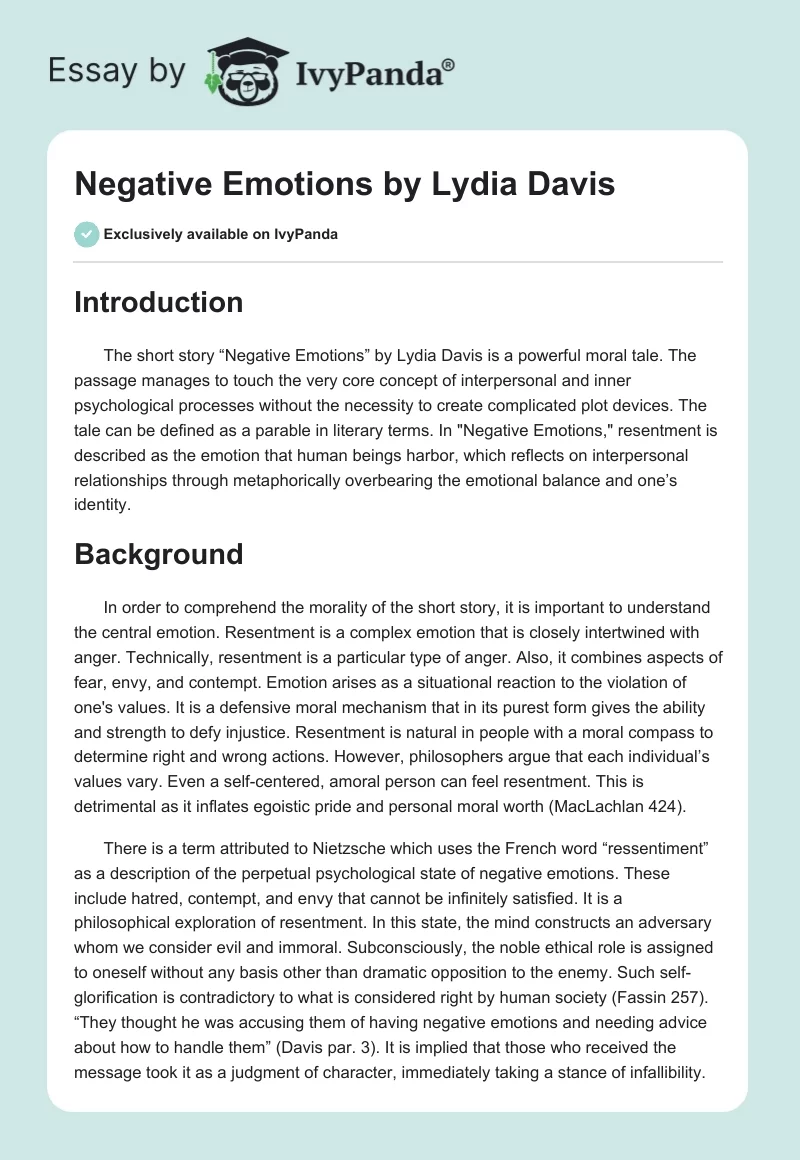 "Negative Emotions" by Lydia Davis. Page 1