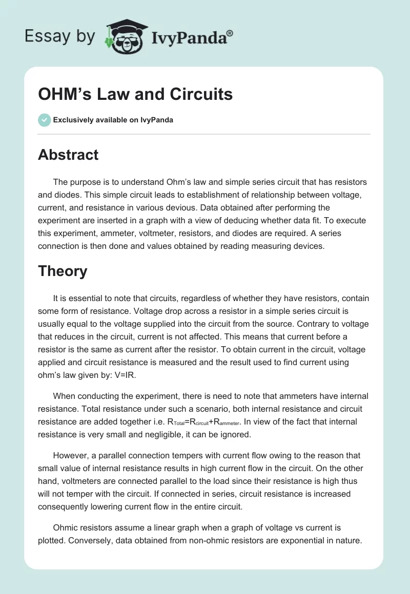 OHM’s Law and Circuits. Page 1