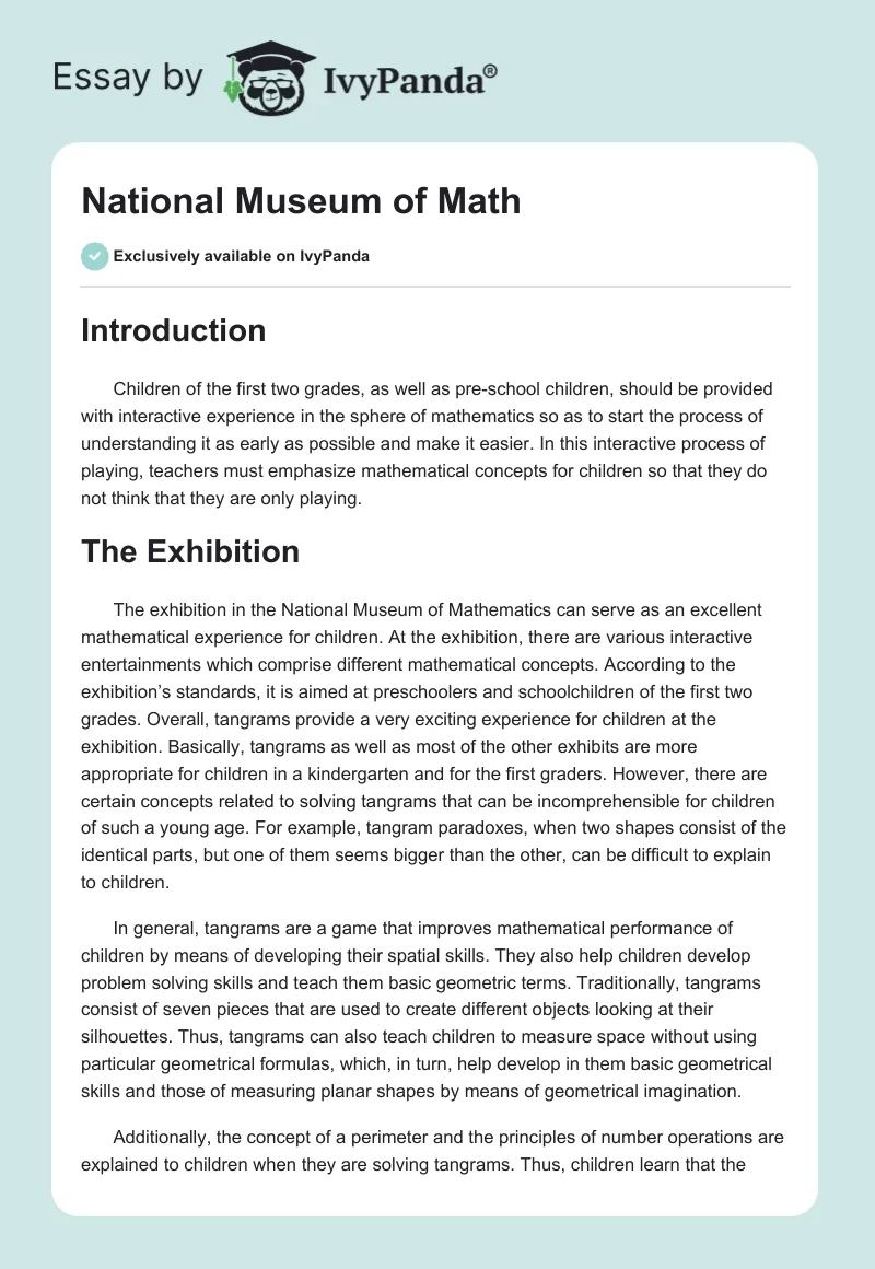 National Museum of Math. Page 1