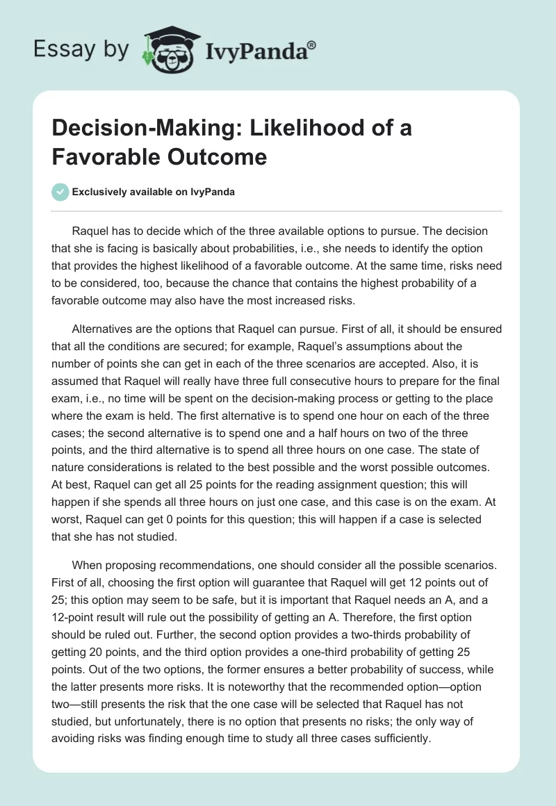 Decision-Making: Likelihood of a Favorable Outcome. Page 1
