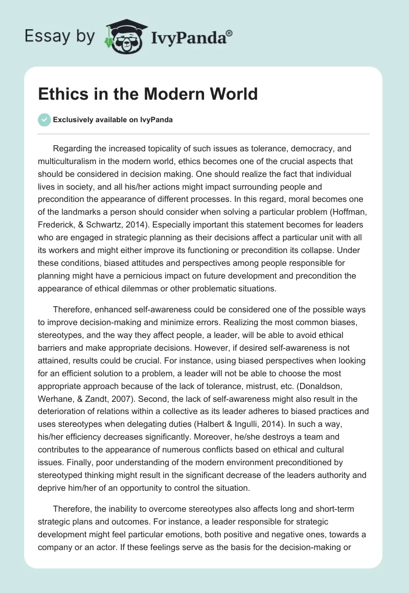 Ethics in the Modern World. Page 1