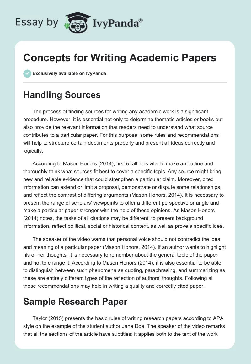 Concepts for Writing Academic Papers. Page 1