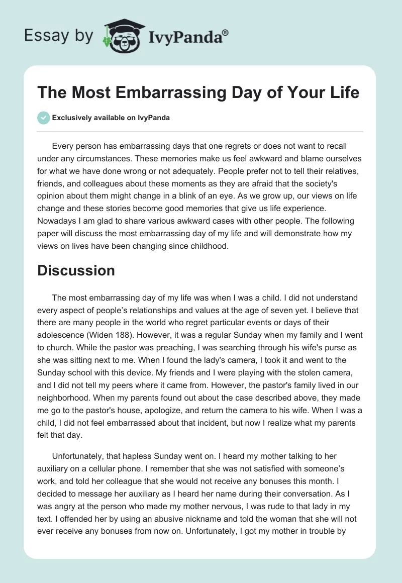 write a narrative essay on an embarrassing experience