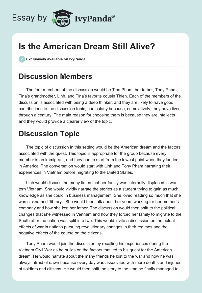 Is the American Dream Still Alive?. Page 1