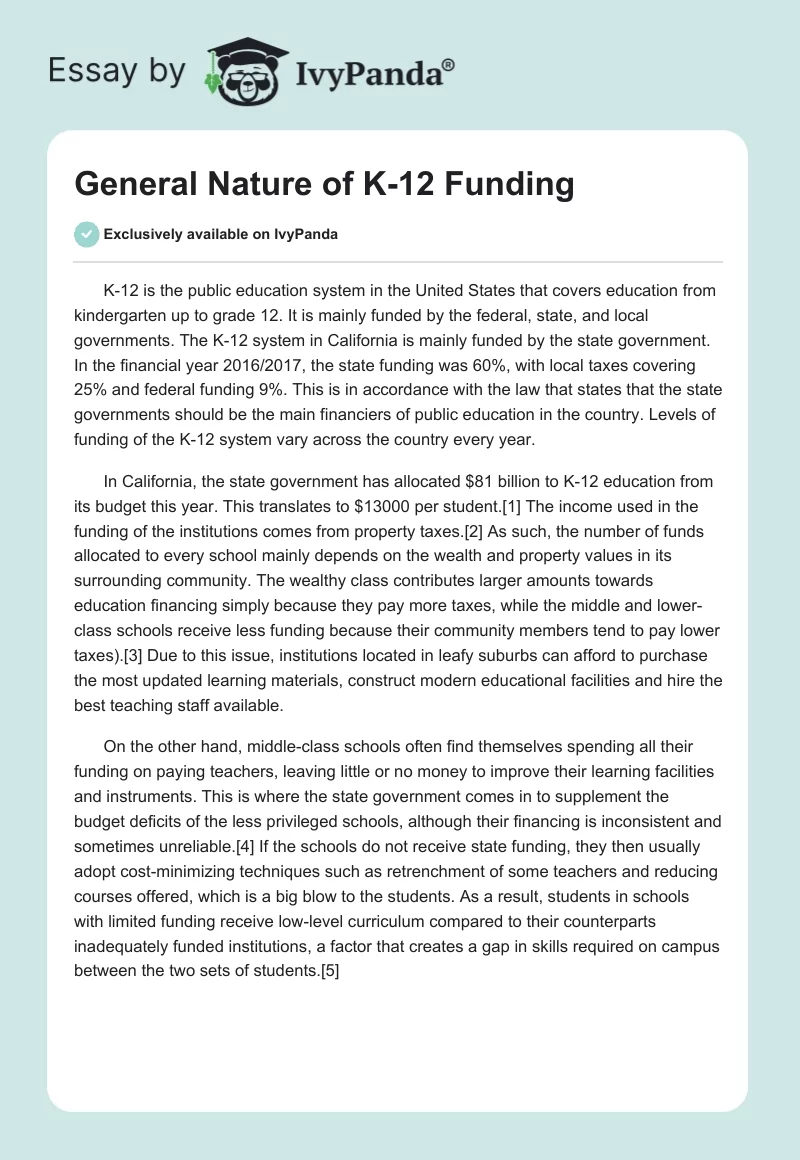 General Nature of K-12 Funding. Page 1