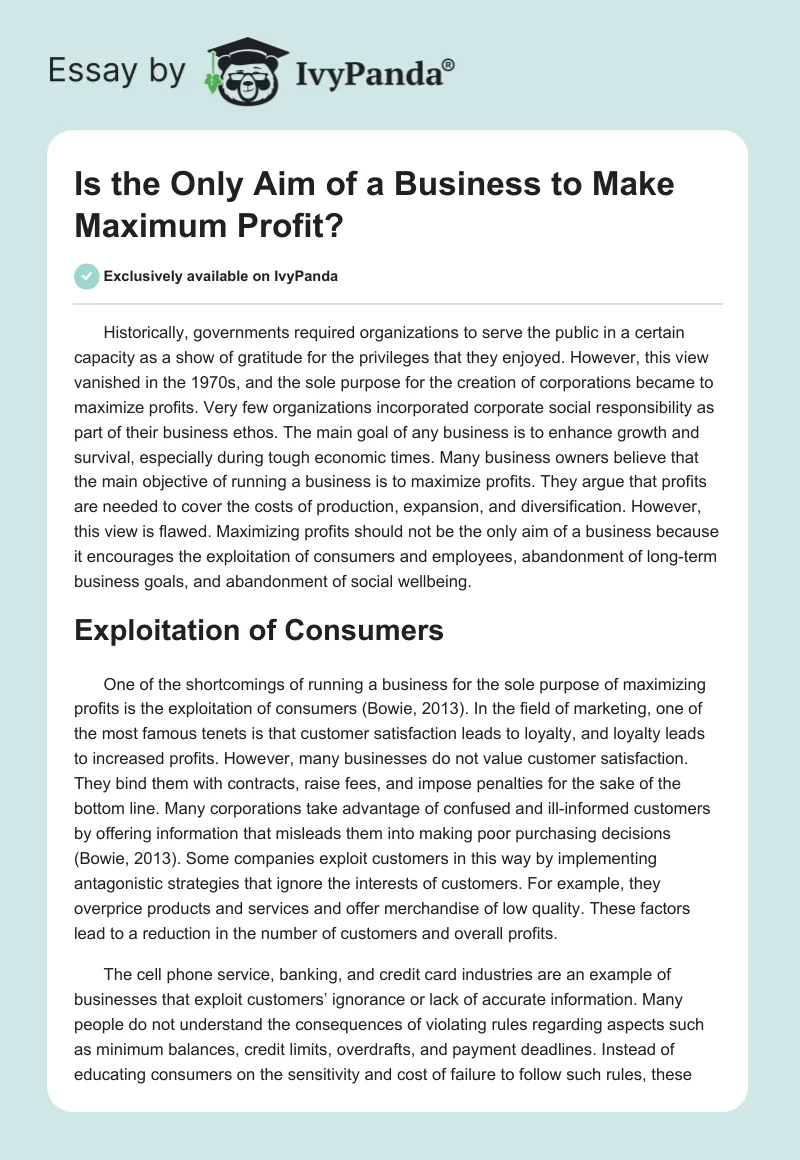Is the Only Aim of a Business to Make Maximum Profit?. Page 1
