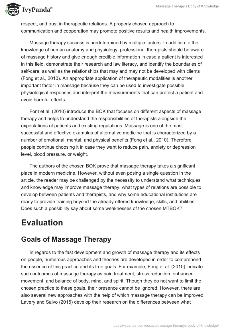 Massage Therapy's Body of Knowledge. Page 2