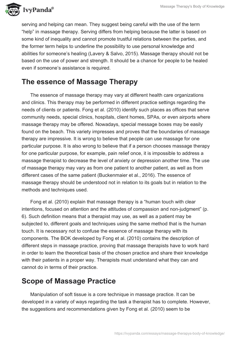 Massage Therapy's Body of Knowledge. Page 3