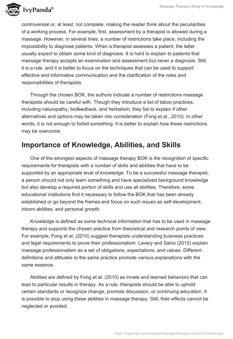 Massage Therapy's Body of Knowledge. Page 4