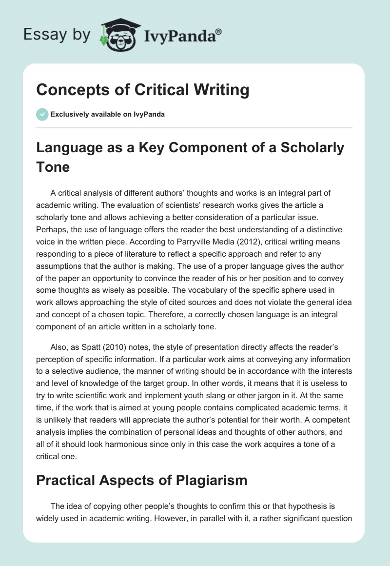 Concepts of Critical Writing. Page 1