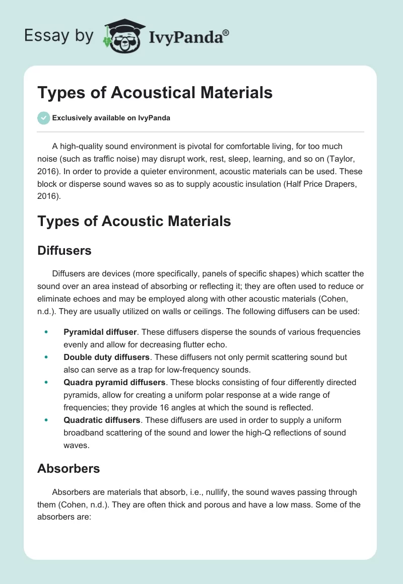 Types of Acoustical Materials. Page 1