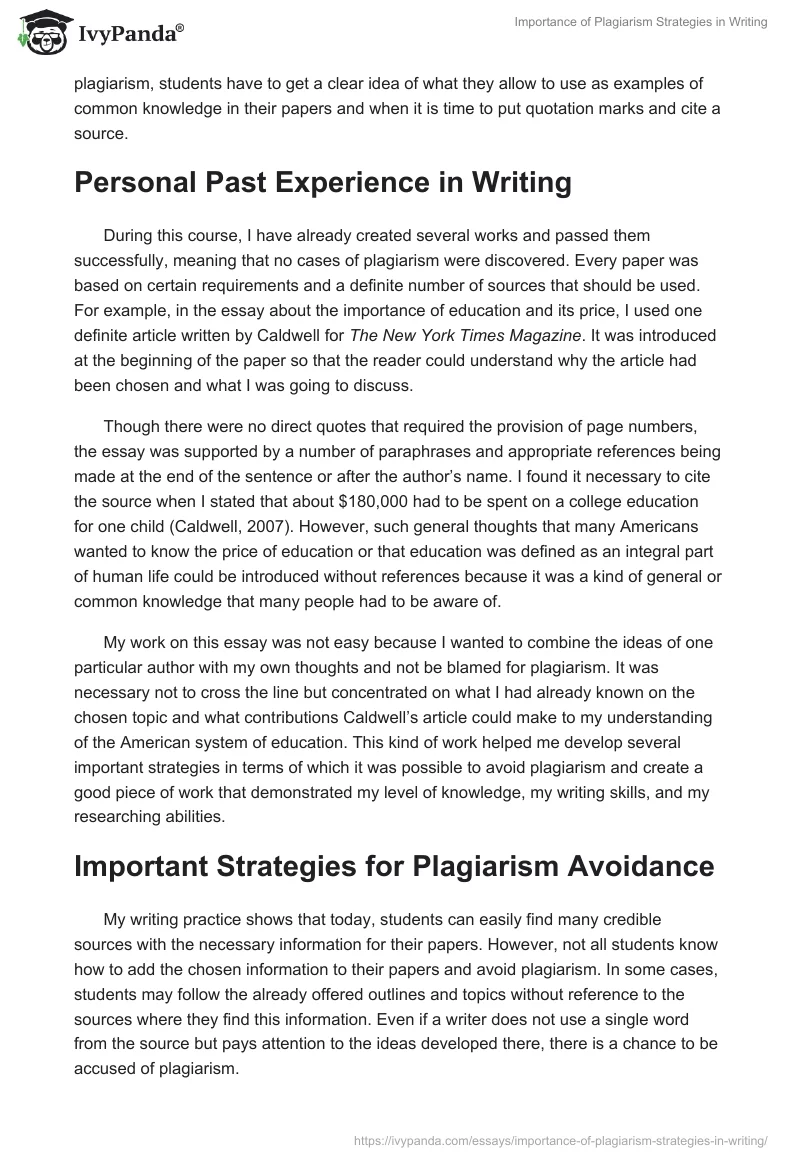 Importance of Plagiarism Strategies in Writing. Page 2