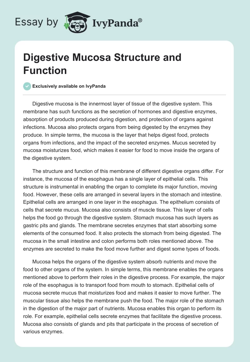 Digestive Mucosa Structure and Function. Page 1