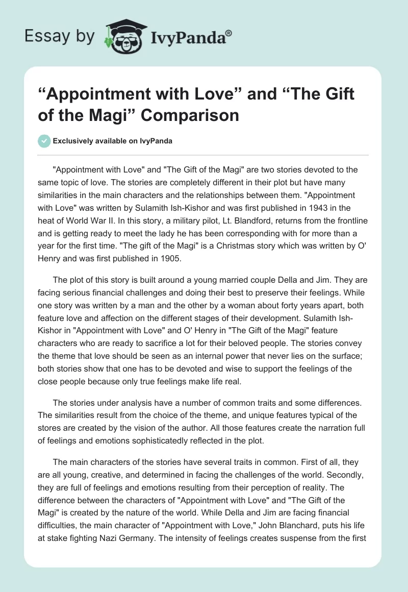 “Appointment With Love” and “The Gift of the Magi” Comparison. Page 1