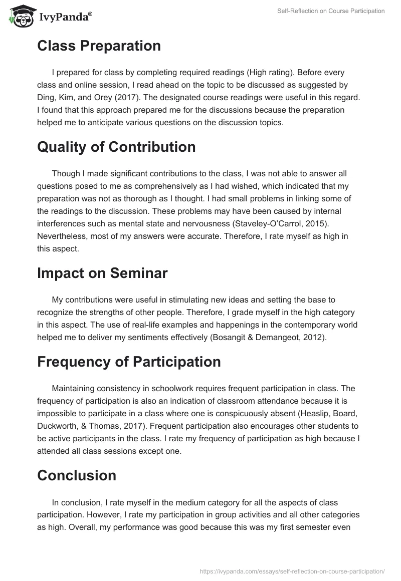Self-Reflection on Course Participation. Page 2