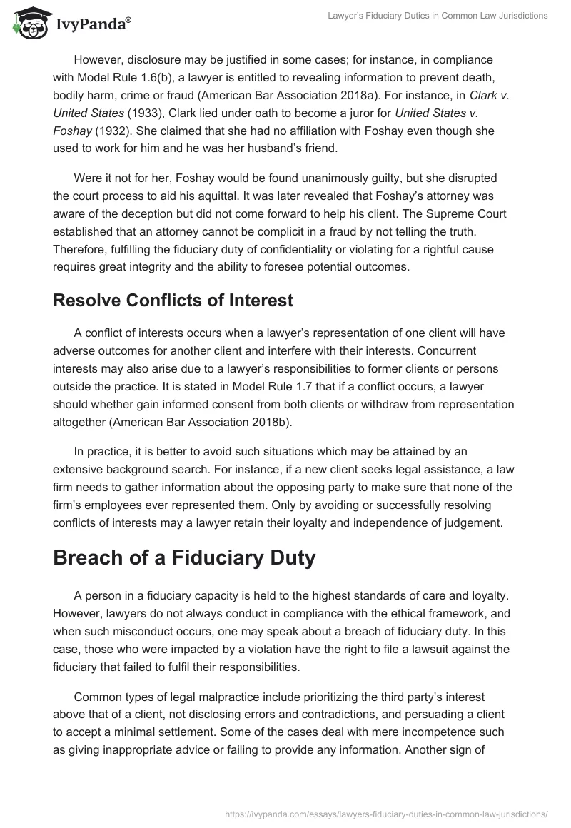 Lawyer’s Fiduciary Duties in Common Law Jurisdictions. Page 4
