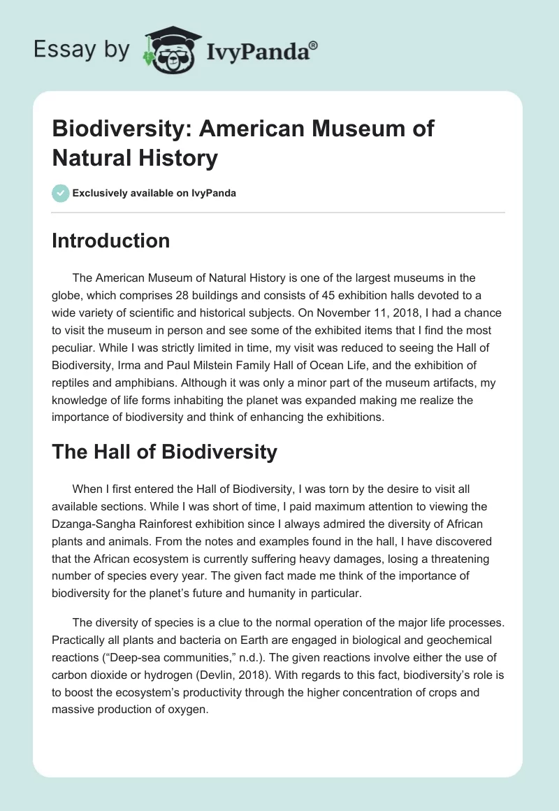 Biodiversity: American Museum of Natural History. Page 1