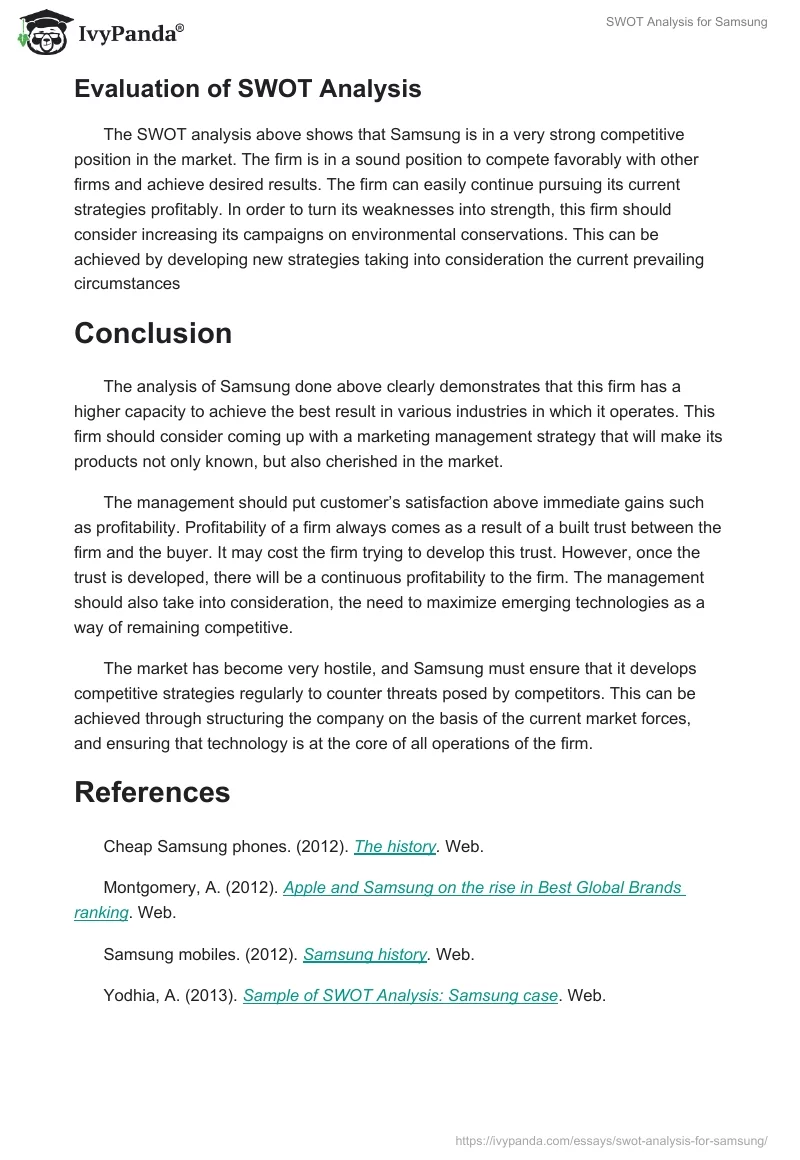 SWOT Analysis for Samsung. Page 4