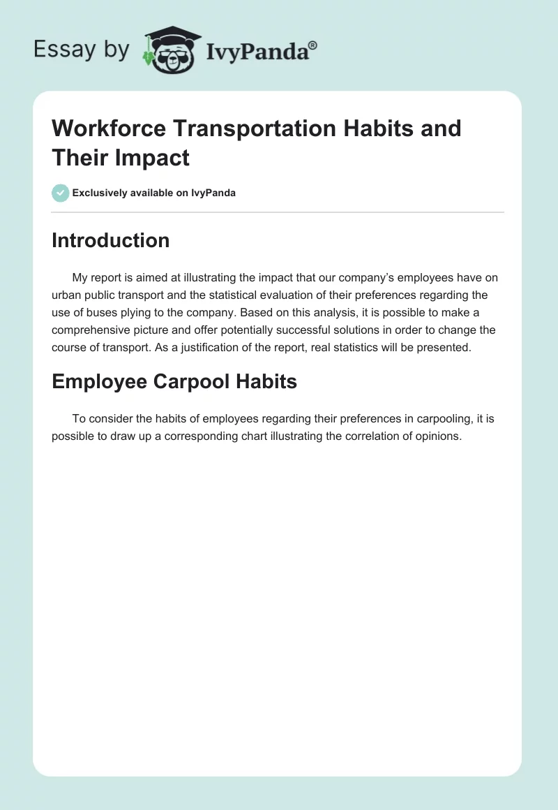 Workforce Transportation Habits and Their Impact. Page 1