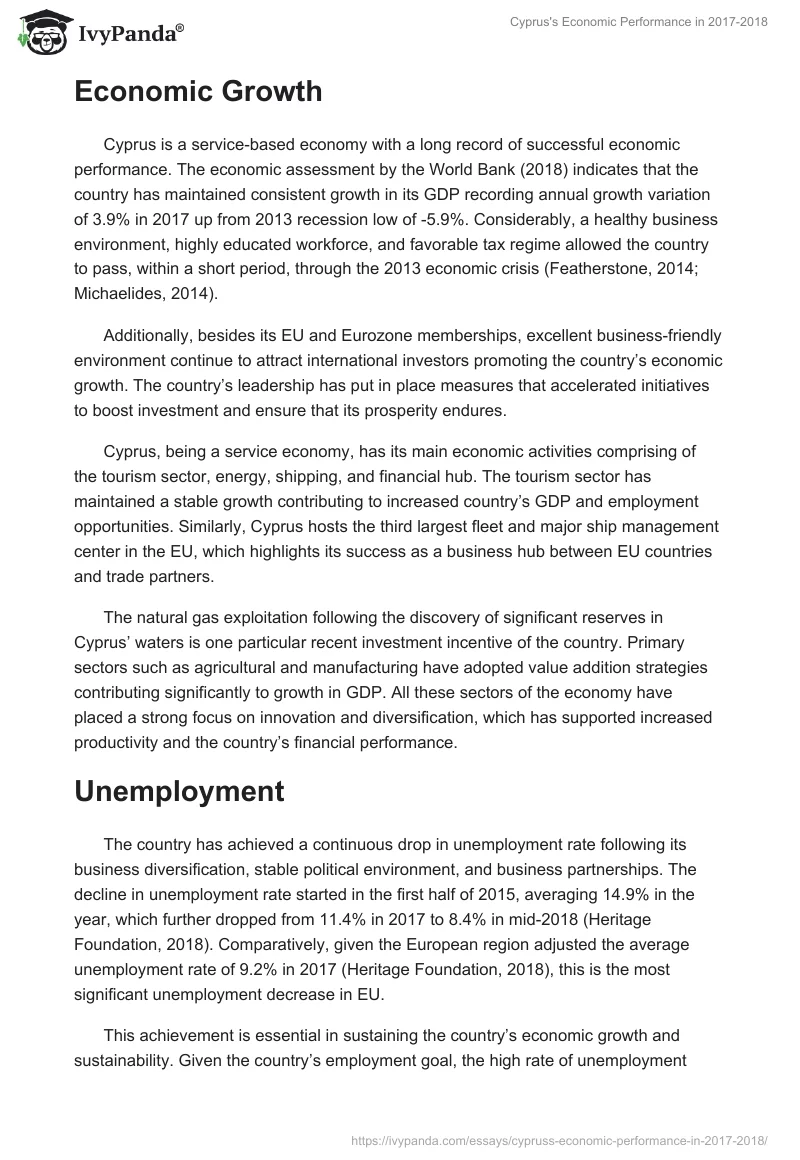 Cyprus's Economic Performance in 2017-2018. Page 2