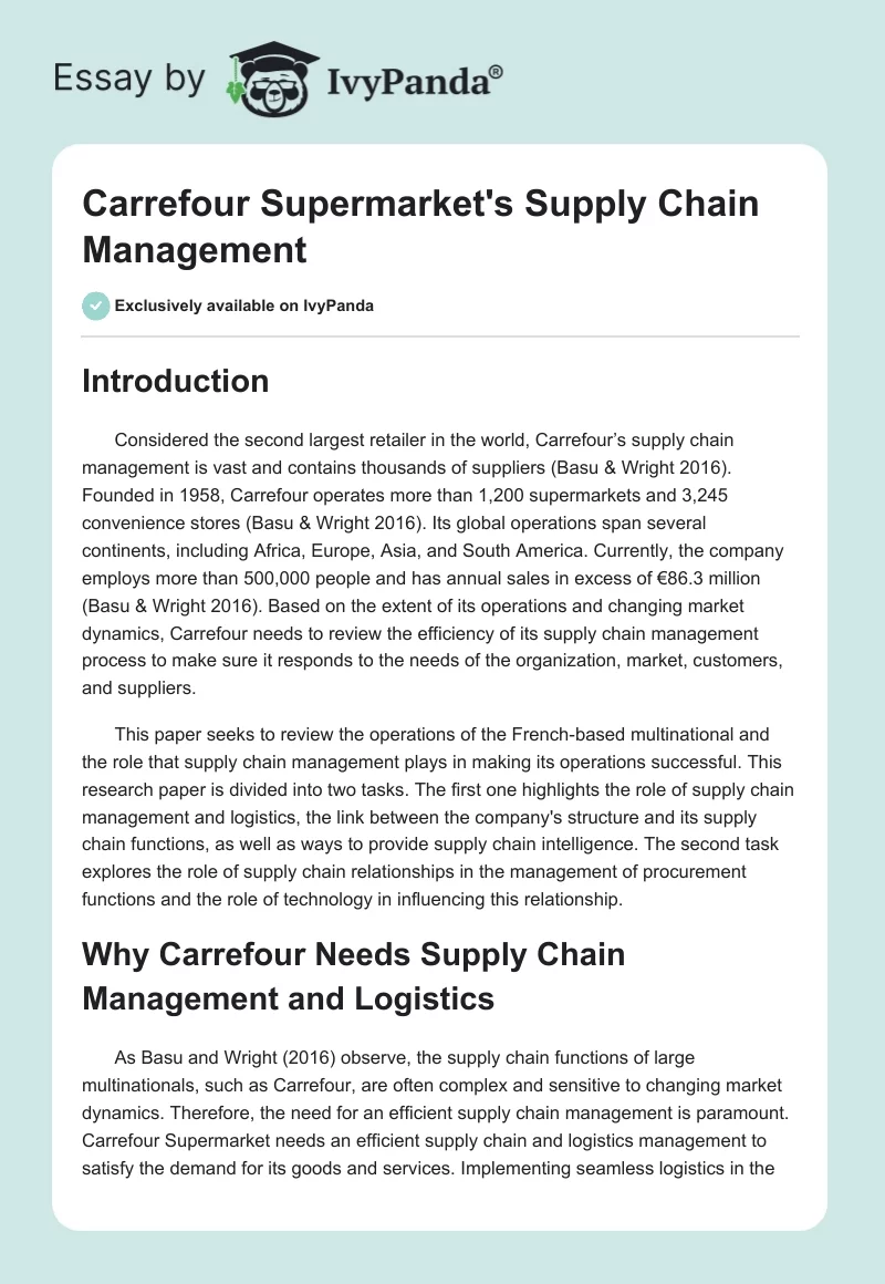 Carrefour Supermarket's Supply Chain Management. Page 1