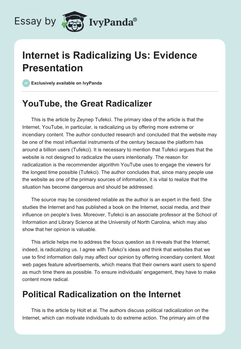 Internet is Radicalizing Us: Evidence Presentation. Page 1