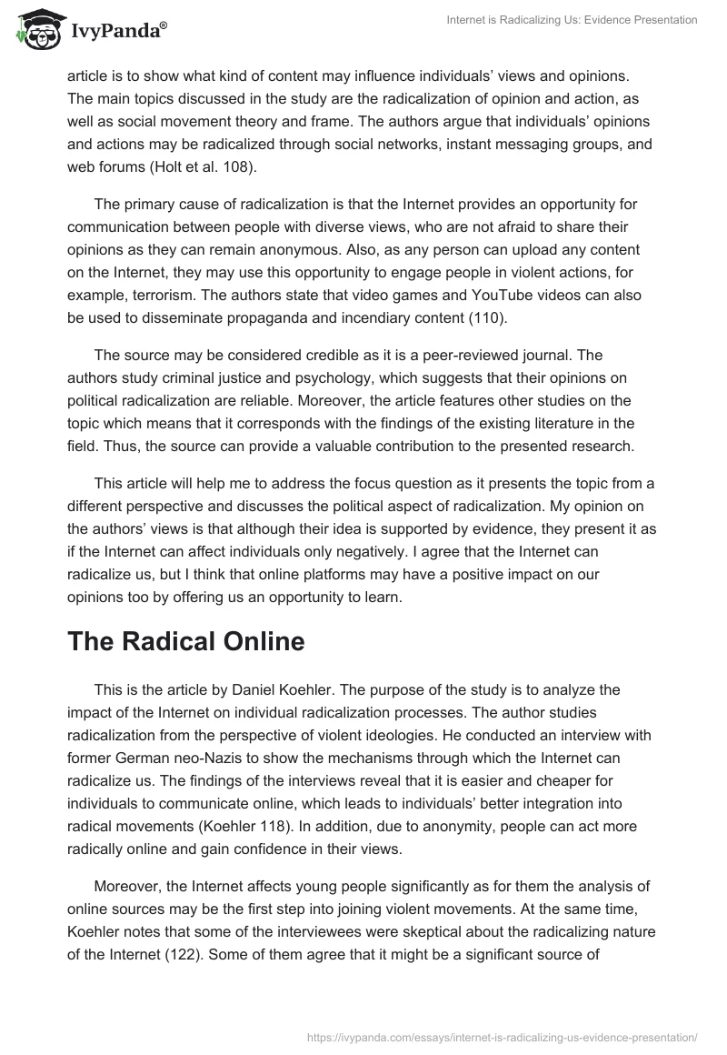 Internet is Radicalizing Us: Evidence Presentation. Page 2