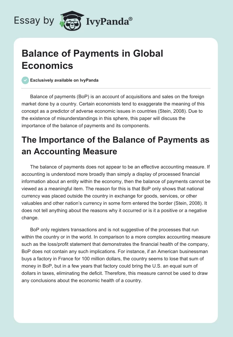 Balance of Payments in Global Economics. Page 1