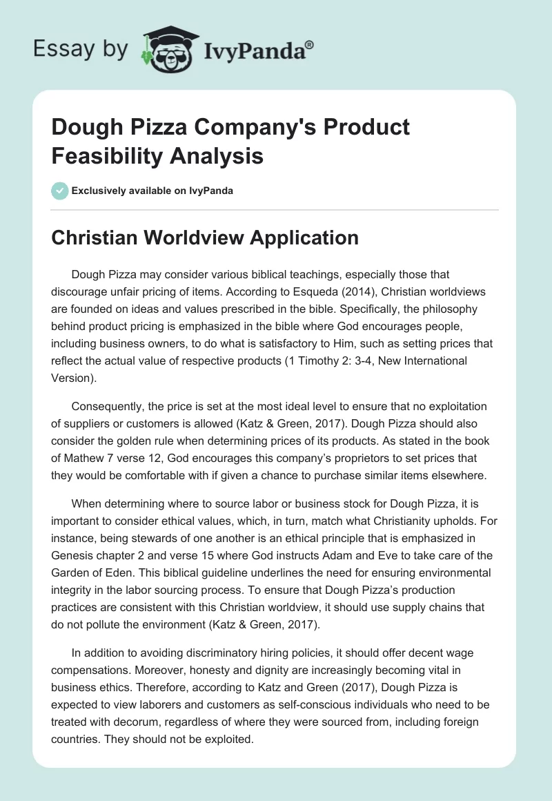 Dough Pizza Company's Product Feasibility Analysis. Page 1