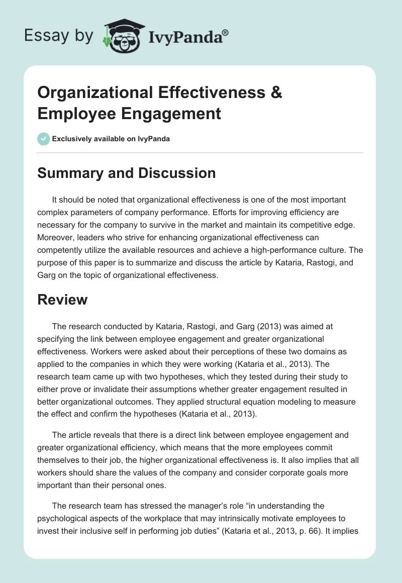 Organizational Effectiveness & Employee Engagement. Page 1