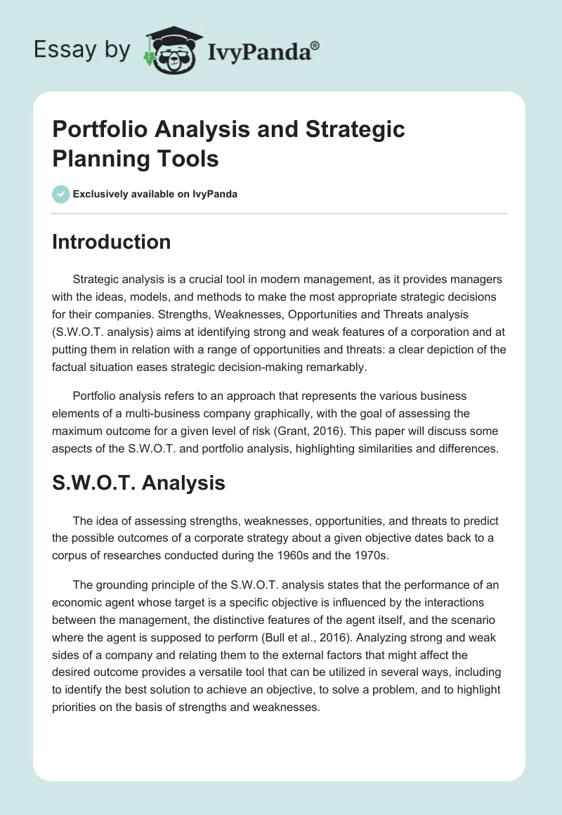 Portfolio Analysis and Strategic Planning Tools. Page 1