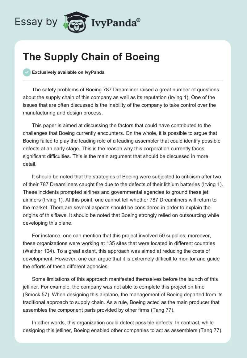 The Supply Chain of Boeing. Page 1
