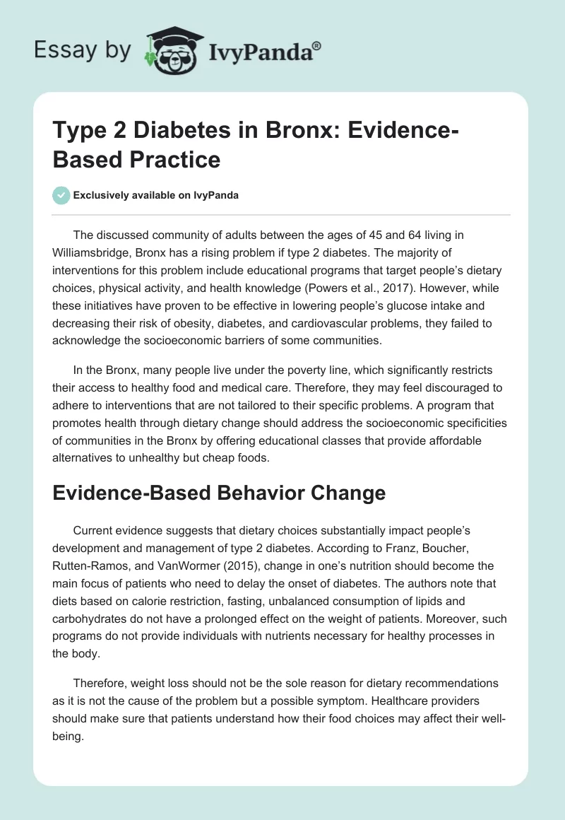 Type 2 Diabetes in Bronx: Evidence-Based Practice. Page 1