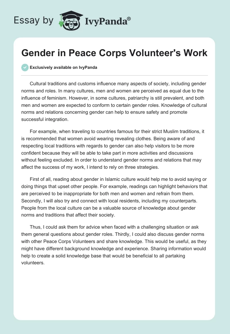 Gender in Peace Corps Volunteers’ Work. Page 1