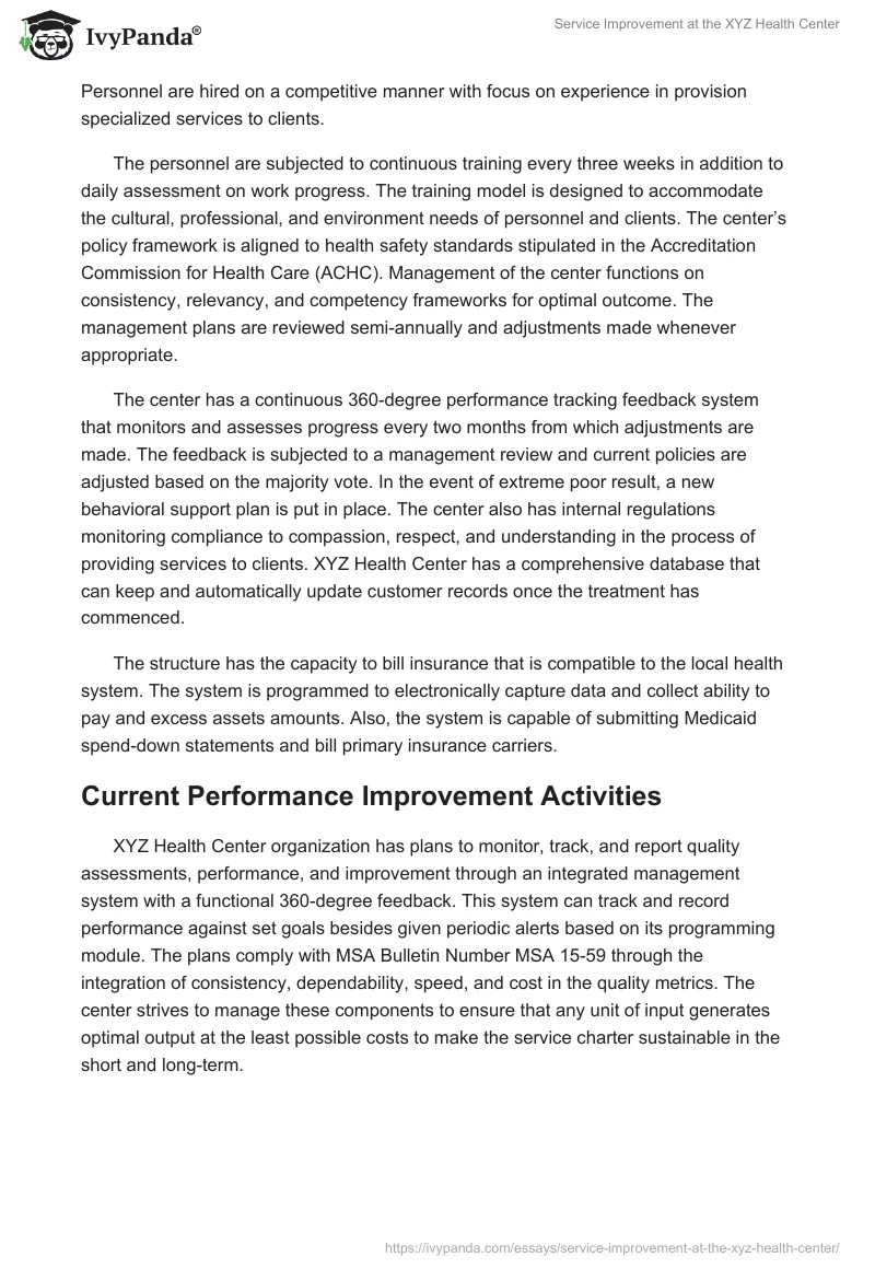 Service Improvement at the XYZ Health Center. Page 4