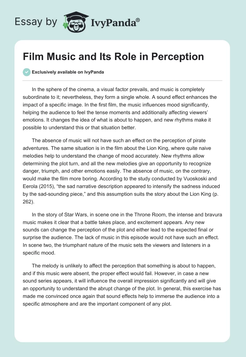 Film Music and Its Role in Perception. Page 1