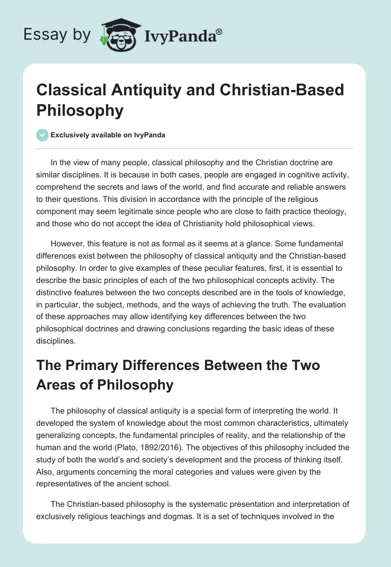 Classical Antiquity and Christian-Based Philosophy. Page 1