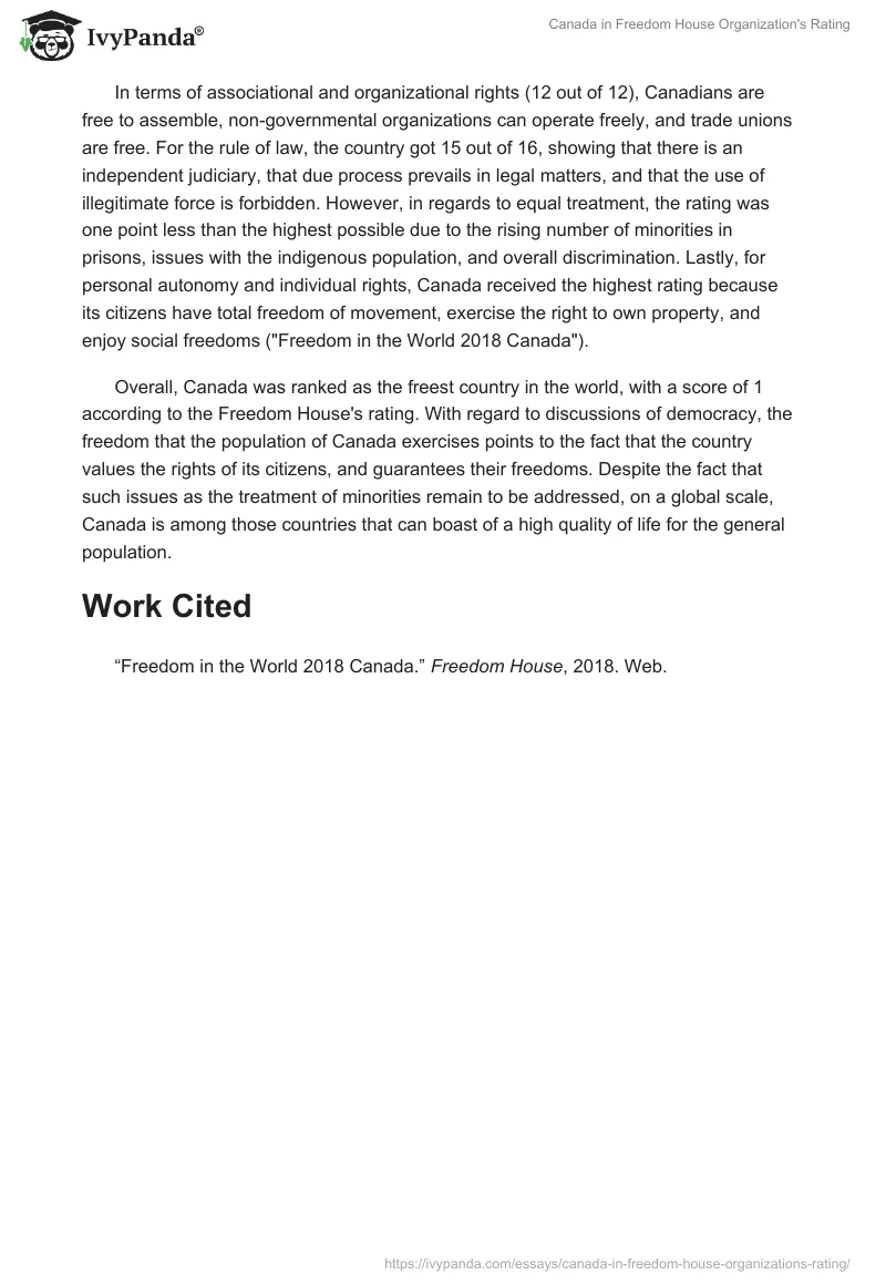 Canada in Freedom House Organization's Rating. Page 2