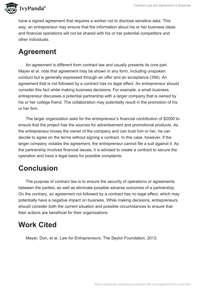 Contract Law and Agreement in Business. Page 2