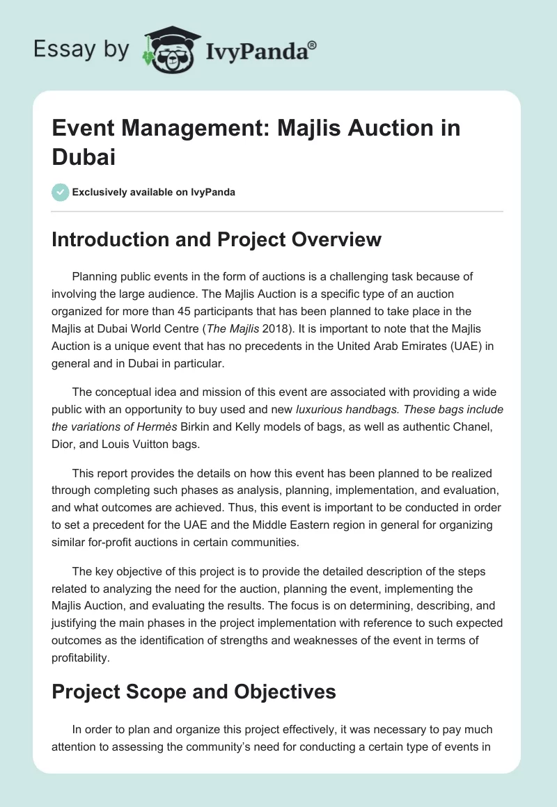 Event Management: Majlis Auction in Dubai. Page 1