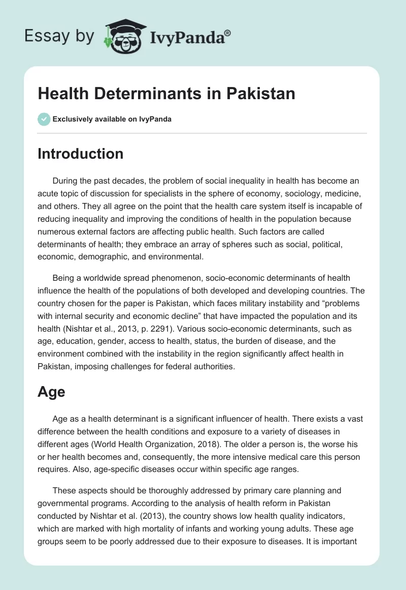 Health Determinants in Pakistan. Page 1