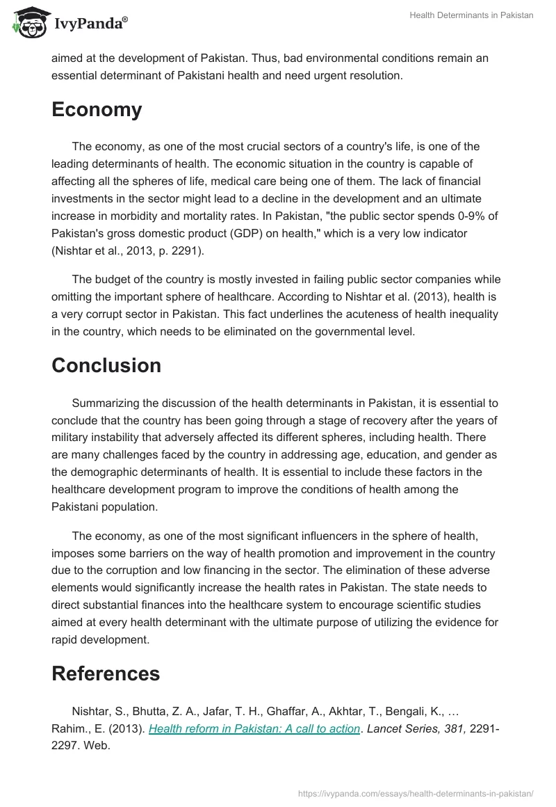 Health Determinants in Pakistan. Page 4