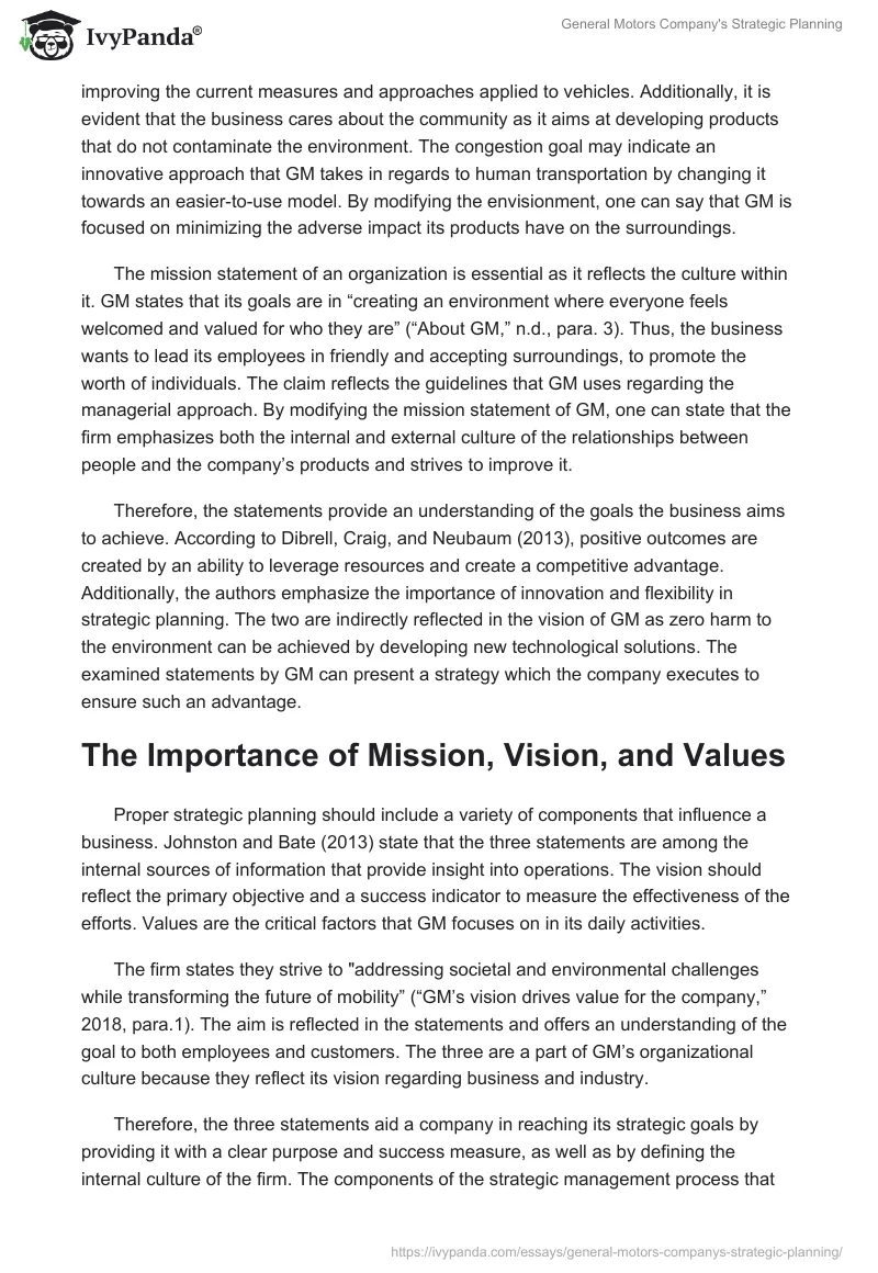 General Motors Company's Strategic Planning. Page 2