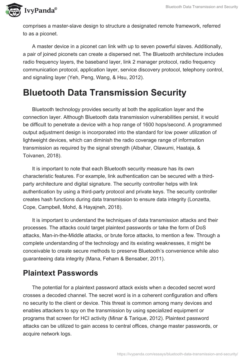 Bluetooth Data Transmission and Security. Page 2