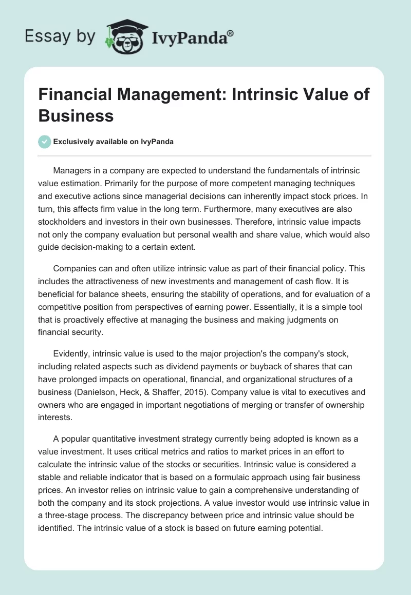 Financial Management: Intrinsic Value of Business. Page 1