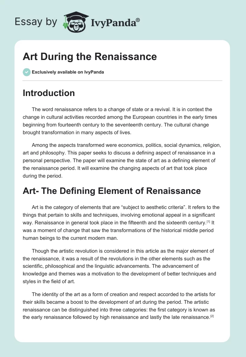 Art During the Renaissance. Page 1