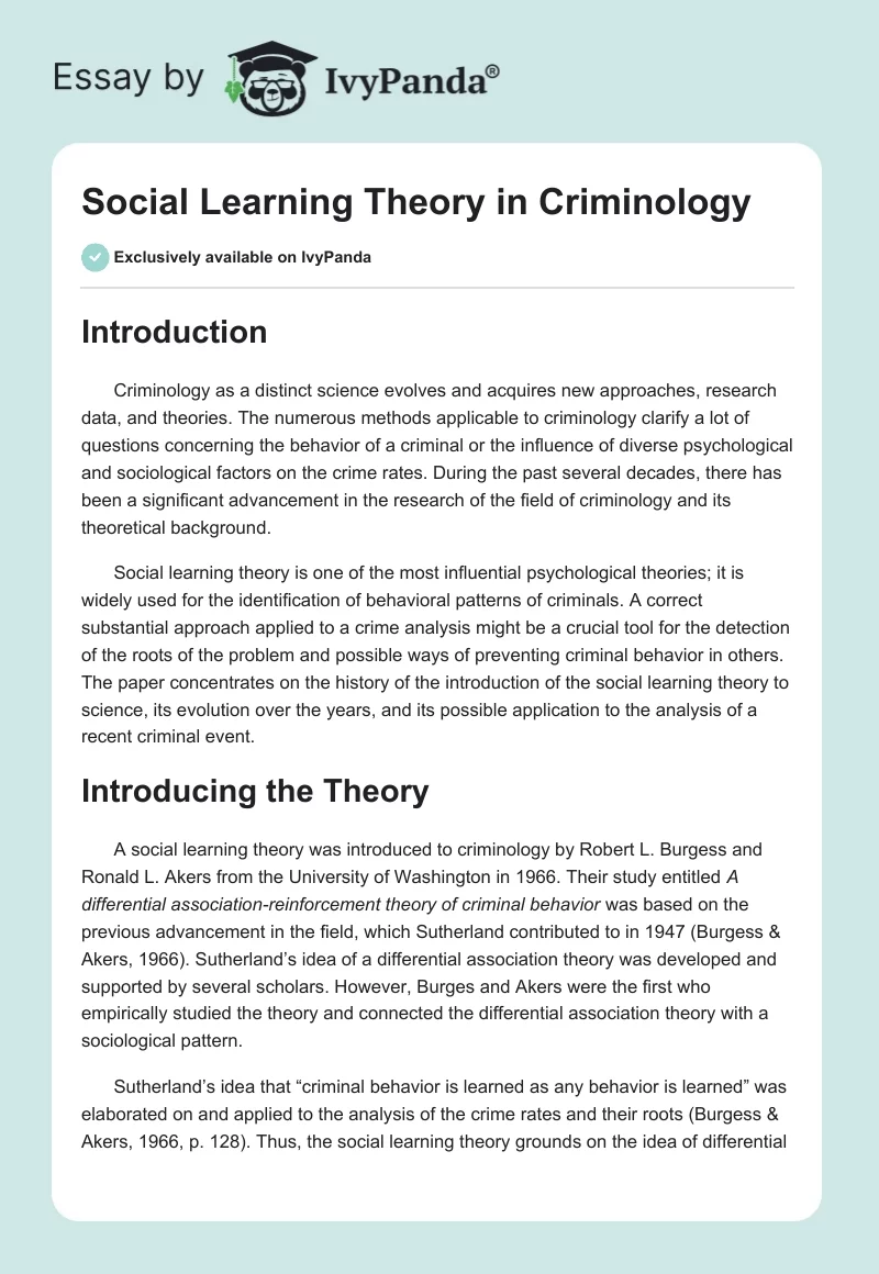 Social Learning Theory in Criminology. Page 1