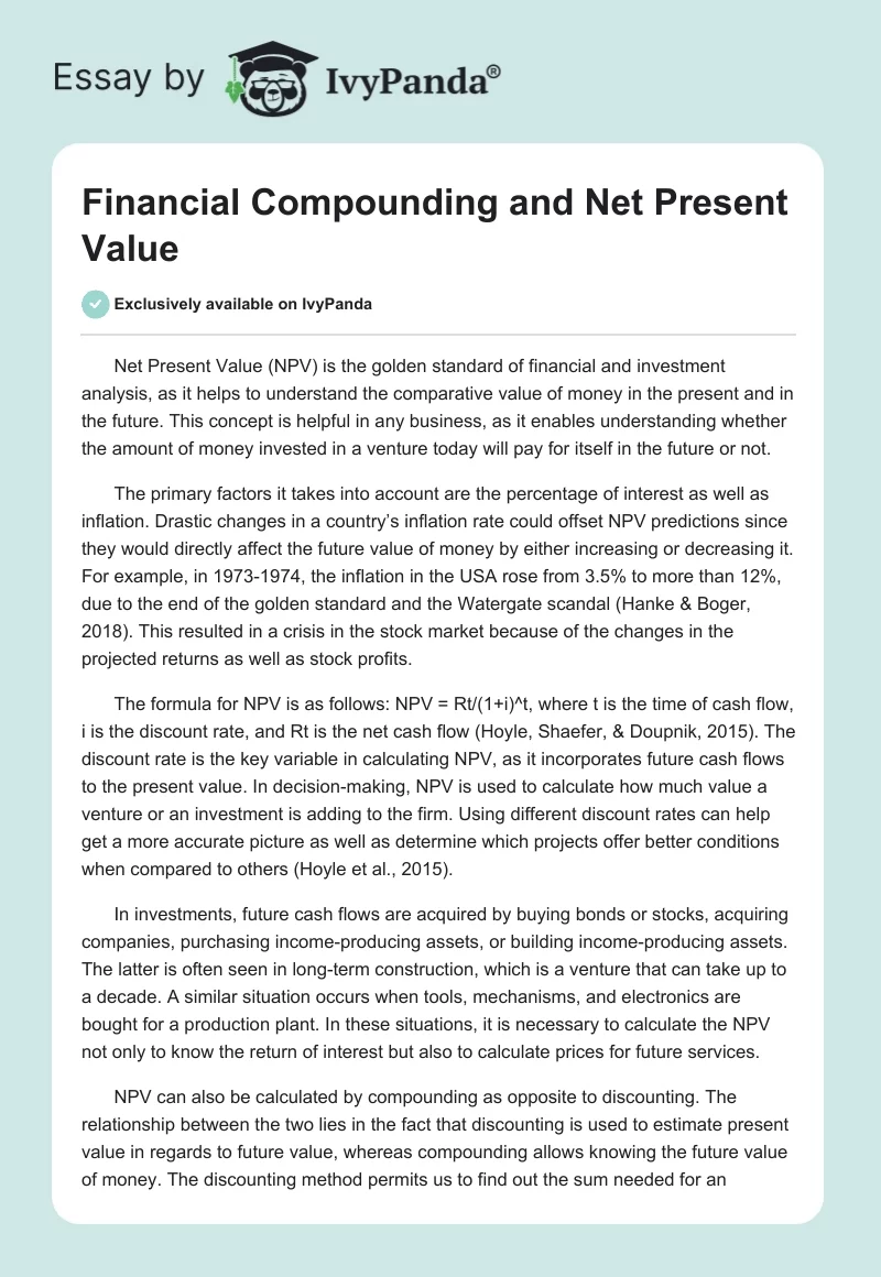 Financial Compounding and Net Present Value. Page 1