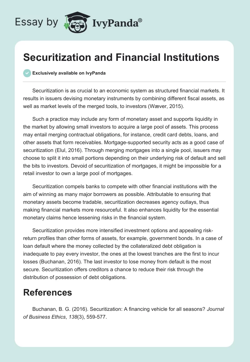 Securitization and Financial Institutions. Page 1
